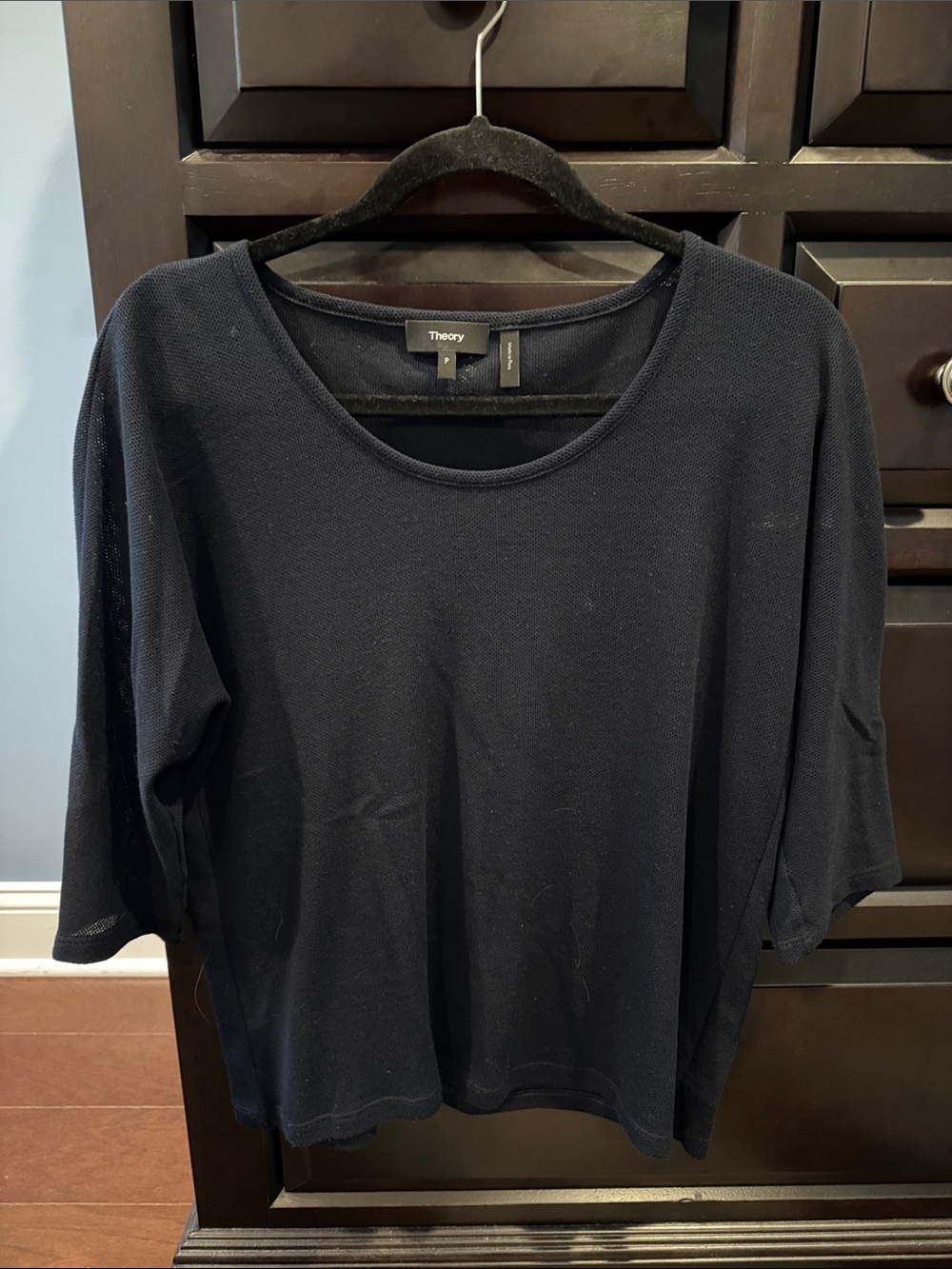 Theory Black Scoop Neck 3/4 Sleeve meshy Top P small